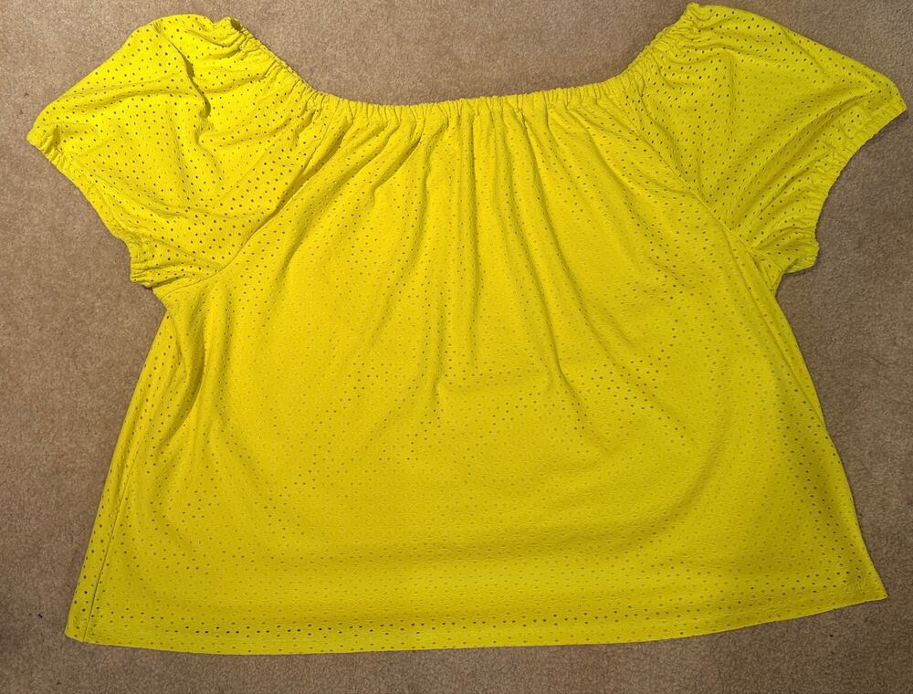 Lane Bryant Yellow Eyelet Top Blouse Size 22/24 Off Shoulder Short Sleeve